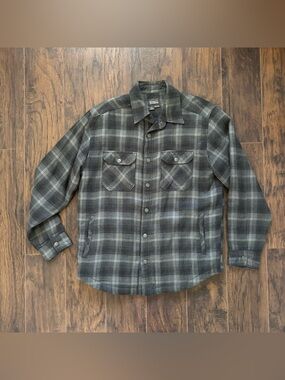 Royal Robbins Large Plaid Wool Blend Quilt Lined Snap Front Jacket